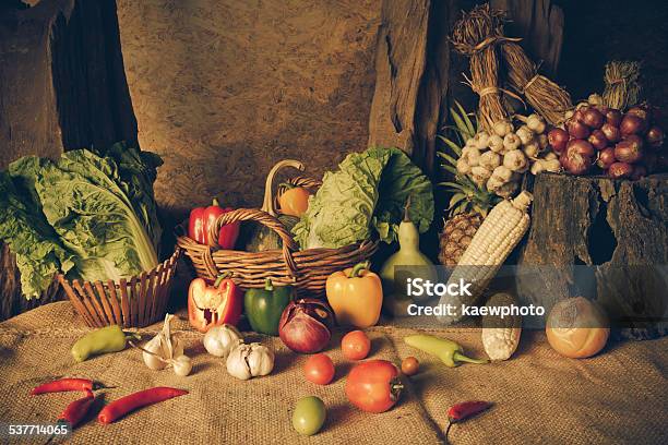 Still Life Vegetables Herbs And Fruits Stock Photo - Download Image Now - 2015, Agriculture, Autumn