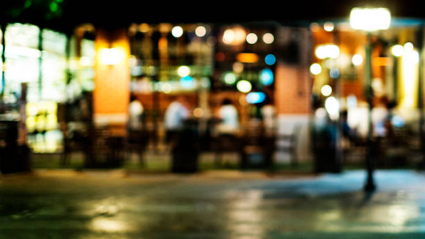 istock image of blur restaurant in night time for background 537714166