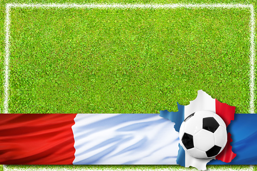 3D Football France Flag Patter in green grass and background