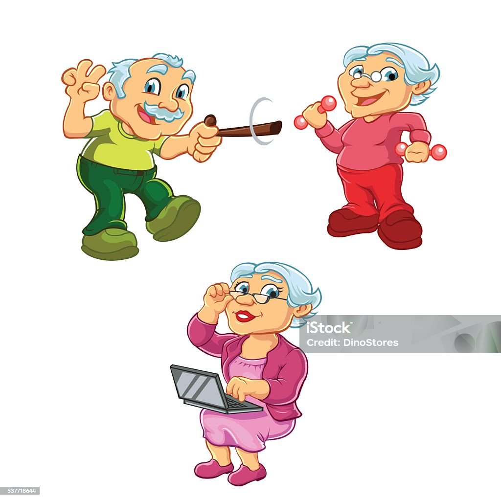Funny Illustration Of Old Woman And Old Man Cartoon Character Stock  Illustration - Download Image Now - iStock