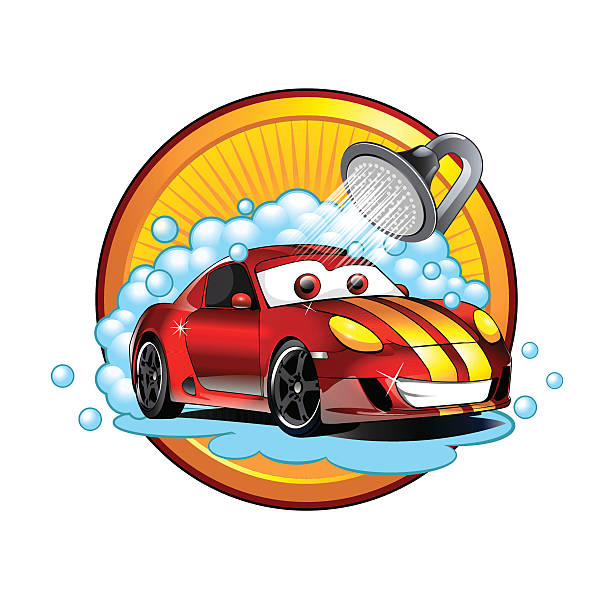 ilustraciones, imágenes clip art, dibujos animados e iconos de stock de lavado de coches de historieta divertido - hood ornament