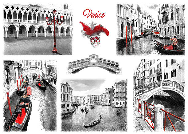 istock Venice landmarks. Illustration in draw, sketch style 537719386