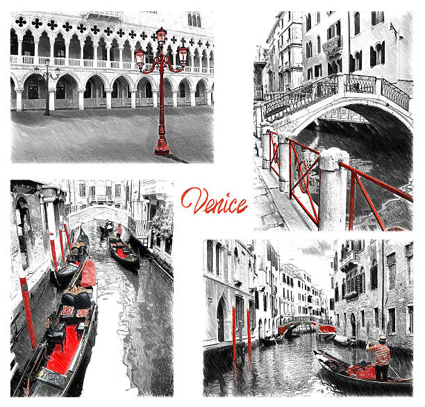 istock Venice landmarks. Illustration in draw, sketch style 537719440