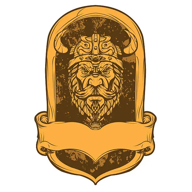 Vector illustration of Emblem viking head illustration