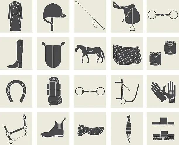 Vector illustration of horse riding black icons