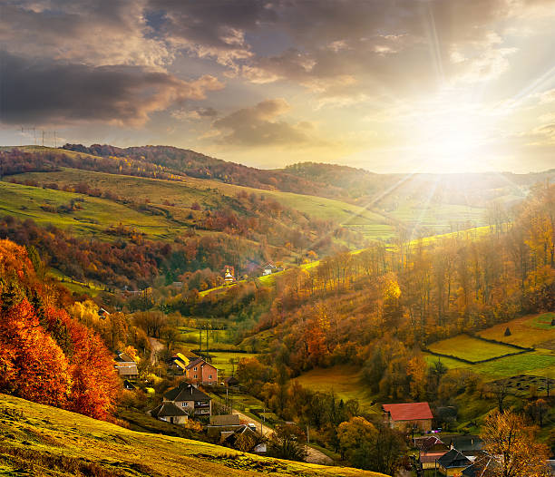 istock village falls on hillside with autumn forest in mountain 537721786