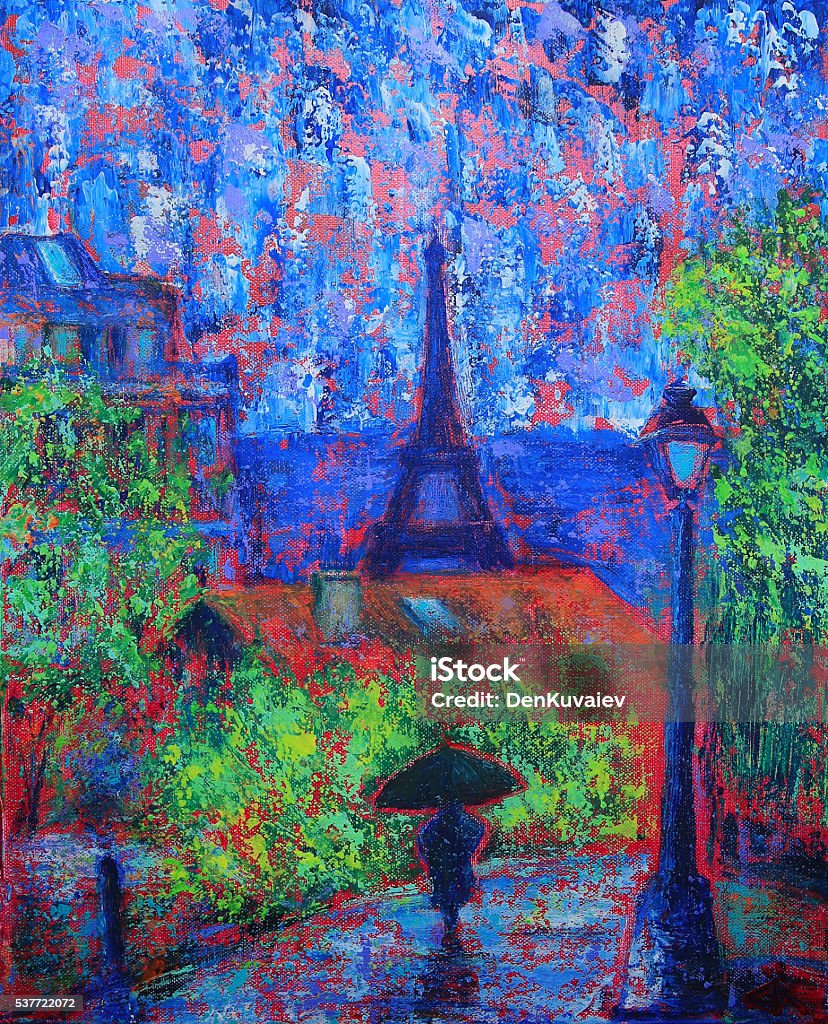 Abstract painting of Paris Abstract painting of the Paris with rain Oil Painting stock illustration