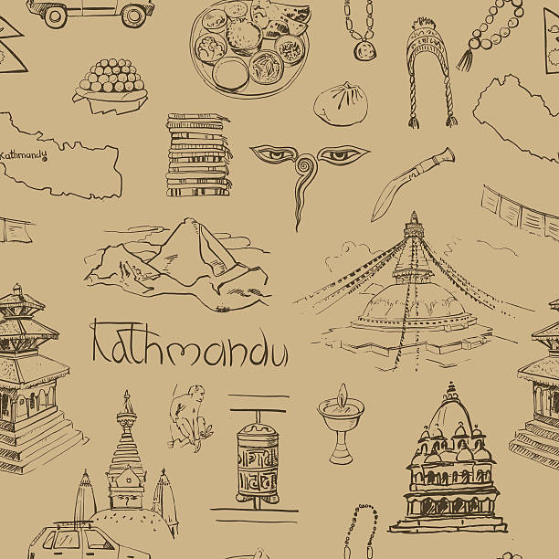 ilustrações de stock, clip art, desenhos animados e ícones de motivo homogéneo com katmandu mira. - swayambhunath