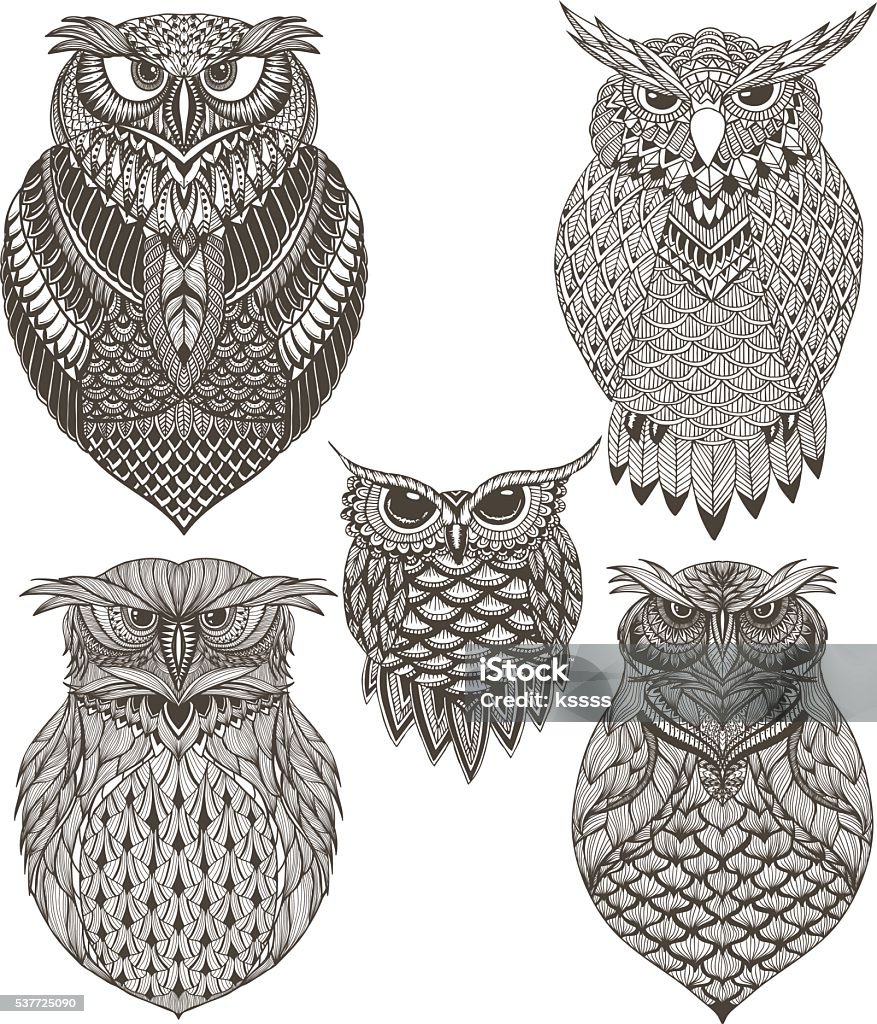 OWL vector set handdrawn illustration Abstract stock vector