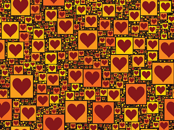 ilustrações, clipart, desenhos animados e ícones de coração vermelho nas praças de fundo sem costura padrão de amarela - human heart red vector illustration and painting