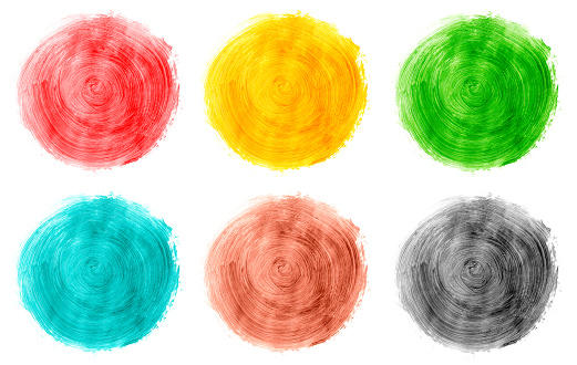 Color swatch - multi colored circles painted on a white background.