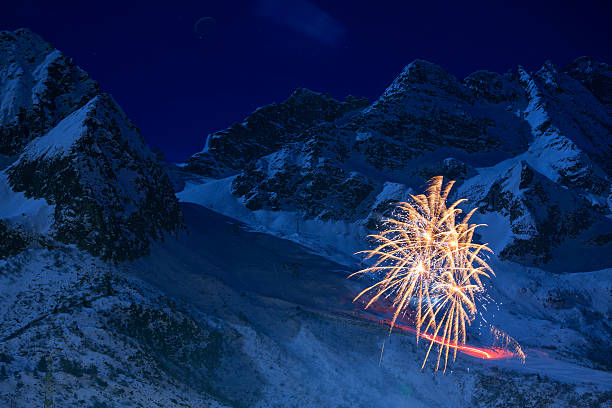 istock Brightly colorful fireworks   Night skiing    Passo Tonale  Glacier 537739245