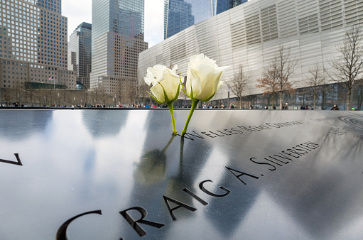 NEW YORK CITY - APRIL 10: NYC's 9/11 Memorial at World Trade Center Ground Zero seen on April 10, 2014. The memorial was dedicated on the 10th anniversary of the Sept. 11, 2001 attacks.