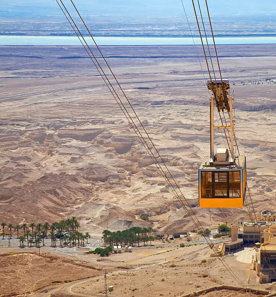 The cable car at Dead Sea on its first ride at sunrise