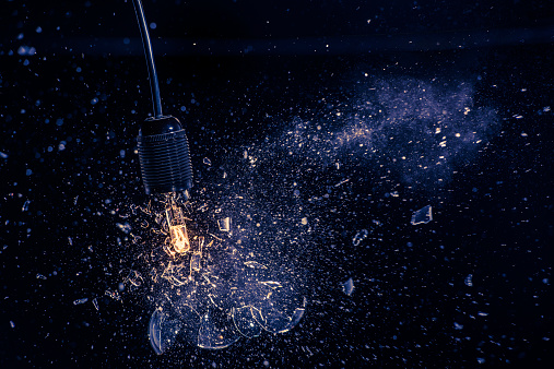 Close up of electric bulb explosion.
