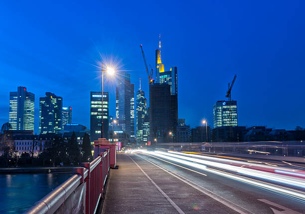 Frankfurt Skyline and traffic at night
