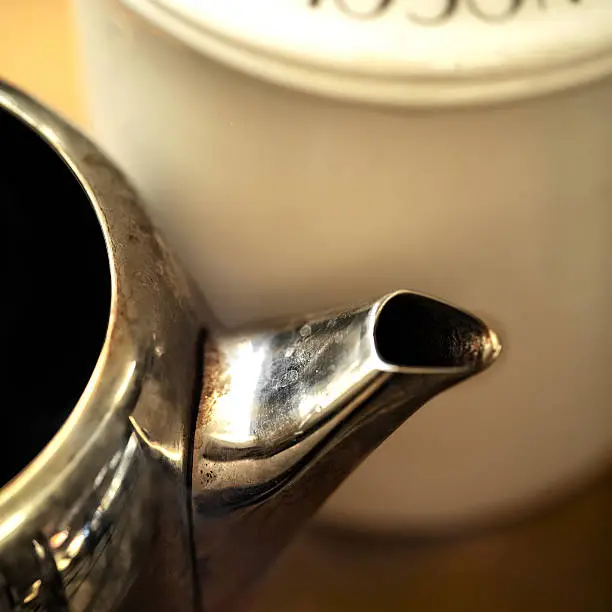 Close up of a Teapot Spout, indoor shot with shallow DOF
