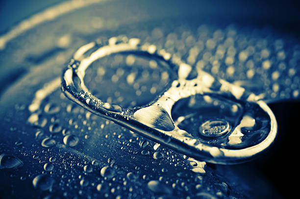 pull tab of tin with condensation stock photo