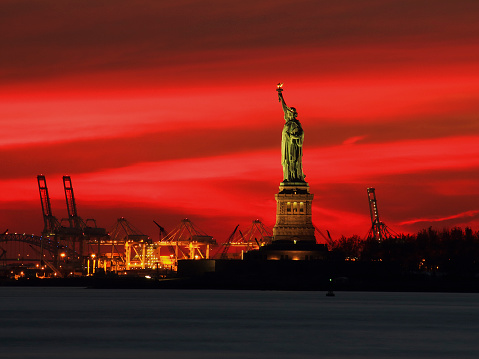 Shot across New york Harbor from Battery Park at at the end of Civil Twilight. Nov. 2012