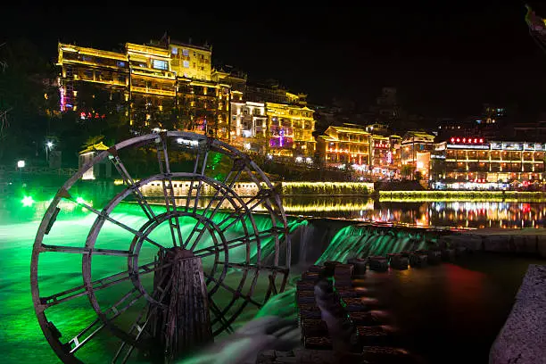 Phoenix County, April 15: Tuojiang River both banks night scenery on April 15, 2012, Phoenix County, Hunan Province, China