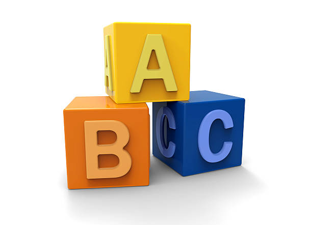 3d alphabet blocks A, B, C cubes alphabetical order stock pictures, royalty-free photos & images