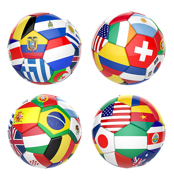 3 d футбольный мяч футбольный мяч с флаги наций команды - portugal ghana стоковые фото и изображения