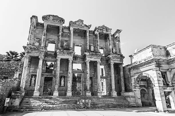 Celsus Library Ruins of Celsus Library in ancient Greek city Ephesus, Turkey. Black and white celsus library photos stock pictures, royalty-free photos & images
