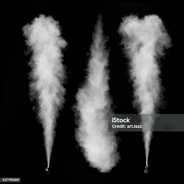 White Smoke Set Isolated On Black Stock Photo - Download Image Now - 2015, Abstract, Ash