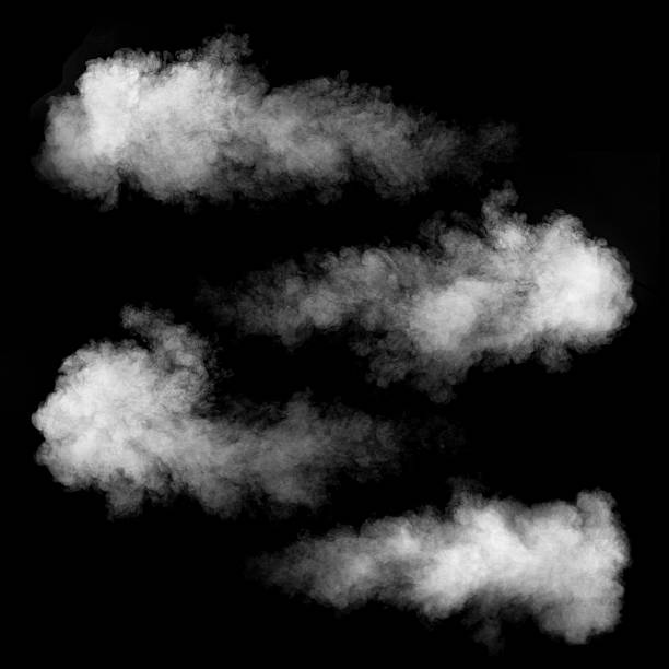 белый дым набор изолированных на черный - isolated on black стоковые фото и изображения
