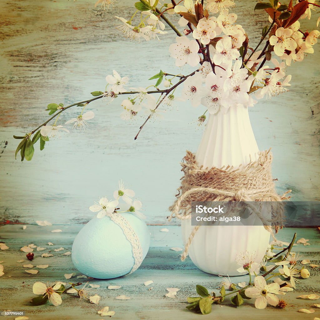 easter eggs and blossom apple tree in vase 2015 Stock Photo