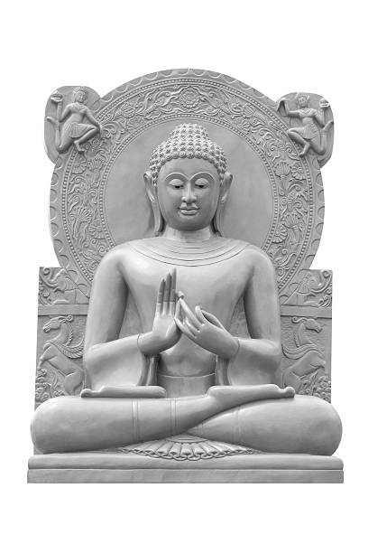 buddha-statue, isoliert gegen weißem hintergrund. - venerable stock-fotos und bilder