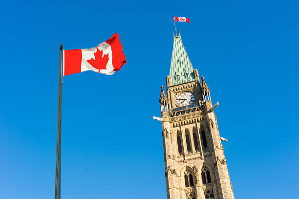 istock Canada Parliament and Canadian Flag over blue sky. 537804860
