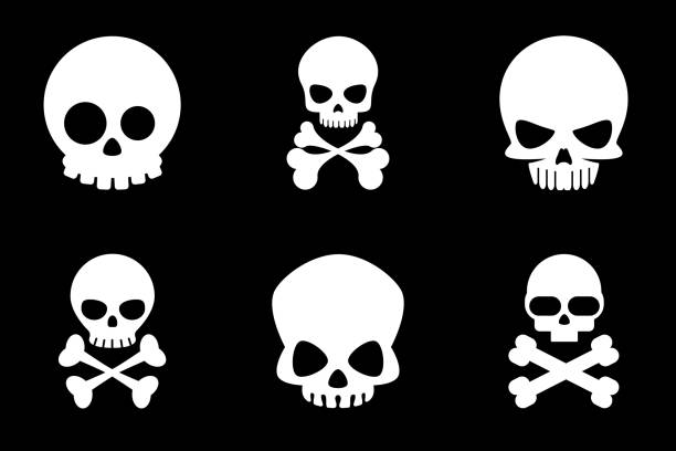изображение черепа и перекрещенных костей в мультяшный стиль значки - pirate corsair cartoon danger stock illustrations