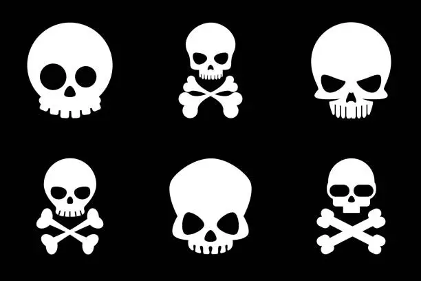 Vector illustration of Skull and crossbones icons in cartoon style