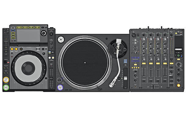 istock Set dj music mixer table, top view 537810952