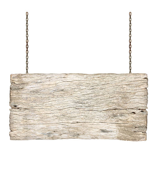 istock Wooden sign hanging on a chain isolated on white background 537814426