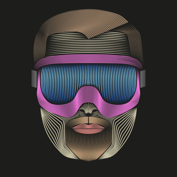 istock Creative Retro Artwork of symbol skier or snowboarder with goggles 537816715