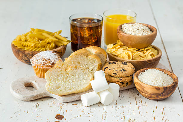 Selection of bad sources carbohydrates Selection of bad sources carbohydrates, copy space rice food staple stock pictures, royalty-free photos & images