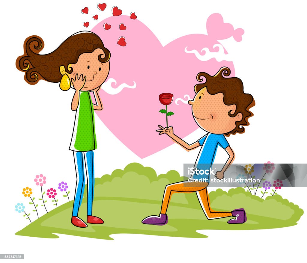 Love Couple Proposing With Rose Stock Illustration - Download ...