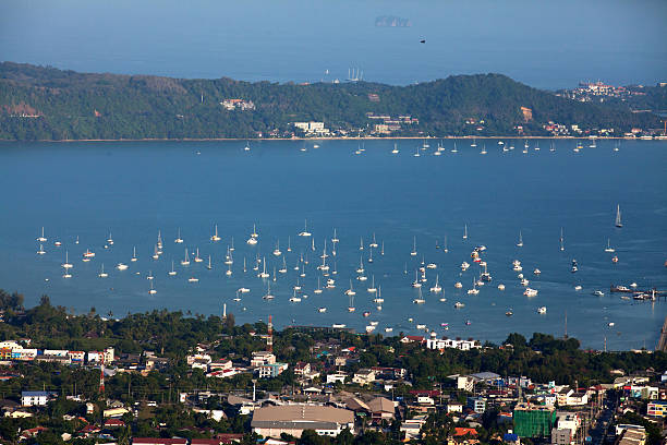 Bay with ships stock photo