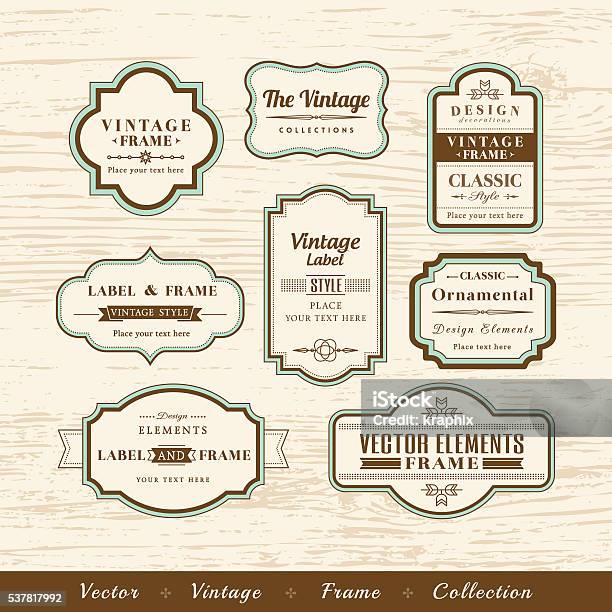 Vector Vintage Frame Set On Wood Texture Background Design Elements Stock Illustration - Download Image Now