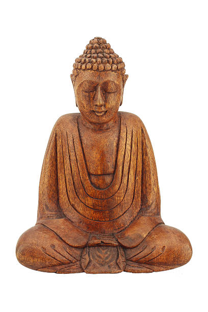 istock Wooden Buddha statue isolated on white background 537817999