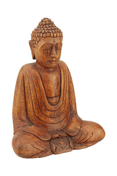 istock Wooden Buddha statue isolated on white background 537818033