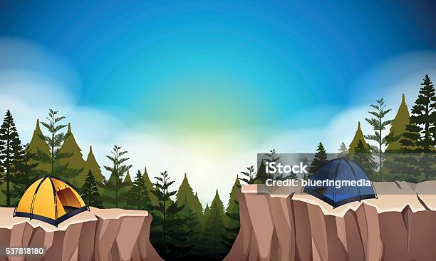 Camp Site With Two Tents On The Cliff Stock Illustration - Download Image Now - Camping, Cliff, Clip Art