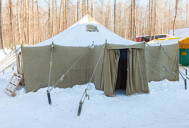 Big Military Tent At The Winter Park In Sunny Day Stock Photo - Download  Image Now - 2015, Armed Forces, Army - iStock
