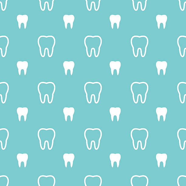White teeth on turquoise background. Vector dental seamless patt White teeth on turquoise background. Vector dental seamless pattern. dentist backgrounds stock illustrations