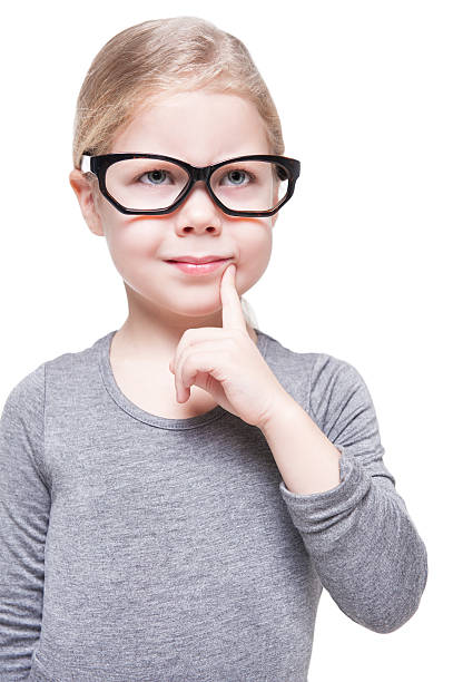 istock Smart beautiful little girl in glasses isolated 537821027