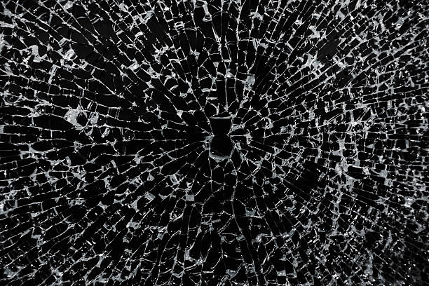 割れガラス - bullet hole glass cracked hole ストックフォトと画像