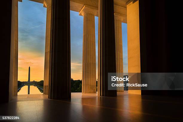 Washington Monument From Lincoln Memorial At Sunrise In Washington Dc Stock Photo - Download Image Now