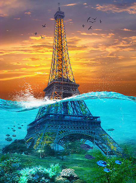 istock Sunk Eiffel Tower. Surreal illustration in soft oil painting style 537822298